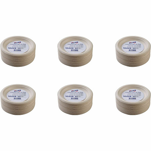 Genuine Joe 6" Compostable Plates Breakroom, Office - Disposable - 6" Diameter - White, Natural - Sugarcane Body - 50 / Pack (GJO10229)