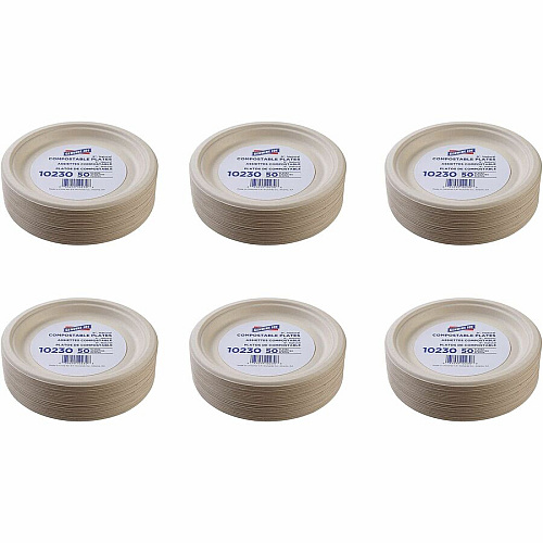Genuine Joe 9" Compostable Plates Breakroom, Office - Disposable - 9" Diameter - White, Natural - Sugarcane Body - 50 / Pack (GJO10230)