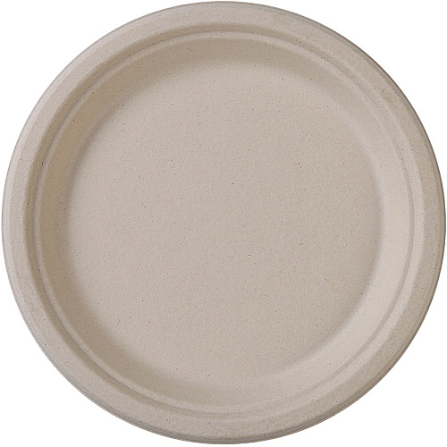 Genuine Joe 9" Compostable Plates Breakroom, Office - Disposable - 9" Diameter - White, Natural - Sugarcane Body - 50/Pack - 10 / Carton (GJO10230CT)