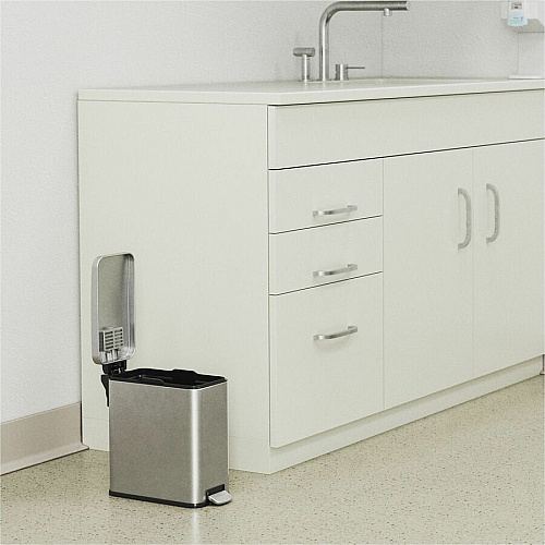HLS Commercial Fire-Rated Soft Step Trash Can 3 gal Capacity - Pedal Control, Durable, Smooth, Lid Closure, Fingerprint Proof, Fire Retardant, Removable Inner Bin, Handle - 13.8" Height x 6.5" Width - Stainless Steel - Silver - 1 Each (HLSS03RFR)