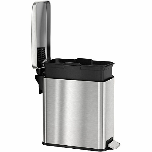 HLS Commercial Fire-Rated Soft Step Trash Can 3 gal Capacity - Pedal Control, Durable, Smooth, Lid Closure, Fingerprint Proof, Fire Retardant, Removable Inner Bin, Handle - 13.8" Height x 6.5" Width - Stainless Steel - Silver - 1 Each (HLSS03RFR)