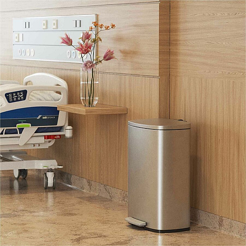 HLS Commercial Fire-Rated Soft Step Trash Can 13.20 gal Capacity - Pedal Control, Handle, Durable, Smooth, Lid Closure, Fingerprint Proof, Fire Retardant, Removable Inner Bin - 26" Height x 16.8" Width - Stainless Steel - Silver - 1 Each (HLSS13RFR)