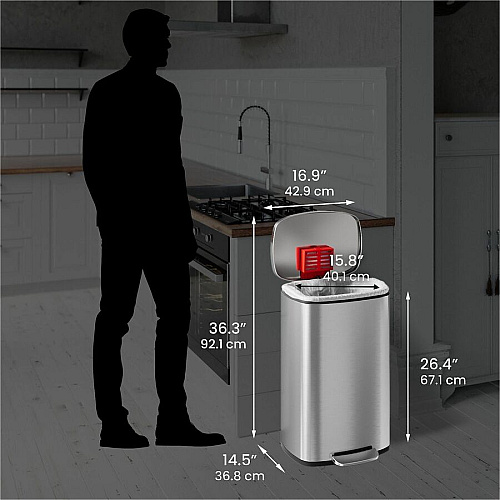 HLS Commercial Fire-Rated Soft Step Trash Can 13.20 gal Capacity - Pedal Control, Handle, Durable, Smooth, Lid Closure, Fingerprint Proof, Fire Retardant, Removable Inner Bin - 26" Height x 16.8" Width - Stainless Steel - Silver - 1 Each (HLSS13RFR)