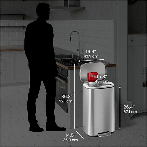 HLS Commercial Fire-Rated Soft Step Trash Can 13.20 gal Capacity - Pedal Control, Handle, Durable, Smooth, Lid Closure, Fingerprint Proof, Fire Retardant, Removable Inner Bin - 26" Height x 16.8" Width - Stainless Steel - Silver - 1 Each (HLSS13RFR)