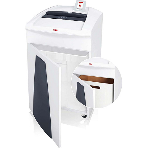 HSM Securio P40i Shredder Continuous Shredder - Strip Cut - 60 Per Pass - for shredding Staples, Store Card, Paper, Paper Clip, Credit Card, CD, DVD, 3.5" Floppy Disk - 0.250" Shred Size - 40 gal Wastebin Capacity - White - TAA Compliant (1881121)