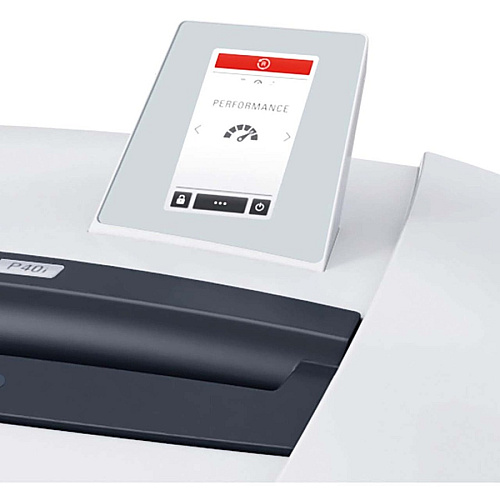 HSM Securio P40i Shredder Continuous Shredder - Strip Cut - 60 Per Pass - for shredding Staples, Store Card, Paper, Paper Clip, Credit Card, CD, DVD, 3.5" Floppy Disk - 0.250" Shred Size - 40 gal Wastebin Capacity - White - TAA Compliant (1881121)