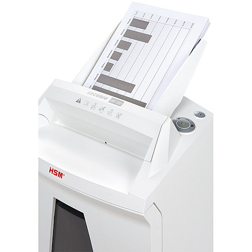 HSM SECURIO AF150 - 1/16" x 5/8" Continuous Shredder - Particle Cut - 7 Per Pass - for shredding Staples, Paper, Paper Clip, Credit Card - 0.187" x 1.250" Shred Size - P-5/T-5/E-4/F-2 - 9.45" Throat - 9.20 gal Wastebin Capacity - White - 1 Each (2082113)