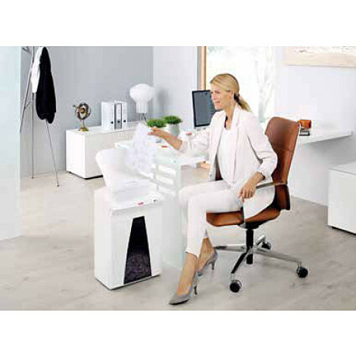 HSM SECURIO AF150 - 1/16" x 5/8" Continuous Shredder - Particle Cut - 7 Per Pass - for shredding Staples, Paper, Paper Clip, Credit Card - 0.187" x 1.250" Shred Size - P-5/T-5/E-4/F-2 - 9.45" Throat - 9.20 gal Wastebin Capacity - White - 1 Each (2082113)