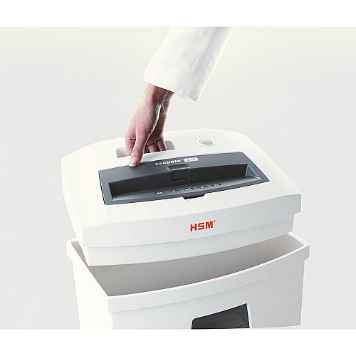 HSM SECURIO C14 - 5/32" x 1" Particle Cut - 6 Per Pass - for shredding Staples, Paper, Paper Clip, Credit Card - 0.156" x 1" Shred Size - P-4/T-4/E-3/F-1 - 8.86" Throat - 5.30 gal Wastebin Capacity - White - 1 Each (2253113)