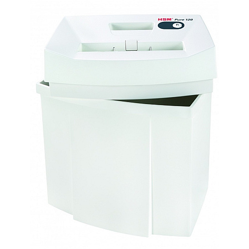 HSM Pure 120 - 5/32" x 1" Particle Cut - 6 Per Pass - for shredding Staples, Paper, Paper Clip, Credit Card - 0.156" x 1" Shred Size - P-4/T-4/E-3/F-1 - 8.86" Throat - 5.30 gal Wastebin Capacity - White - 1 Each (2313113)