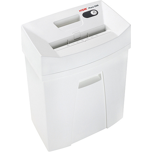 HSM Pure 220 - 5/32" x 1" Particle Cut - 7 Per Pass - for shredding Staples, Paper, Paper Clip, Credit Card - 0.156" x 1" Shred Size - P-4/T-4/E-3/F-1 - 8.86" Throat - 6.60 gal Wastebin Capacity - White - 1 Each (2323113)
