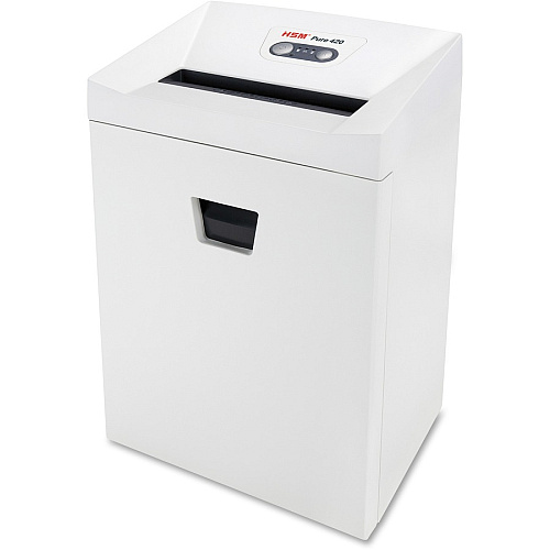 HSM Pure 420 - 1/4" Continuous Shredder - Strip Cut - 24 Per Pass - for shredding Staples, Paper, Paper Clip, Credit Card, CD, DVD - 0.250" Shred Size - P-2/O-2/T-2/E-2 - 9.45" Throat - 9.20 gal Wastebin Capacity - White - TAA Compliant (2341113)