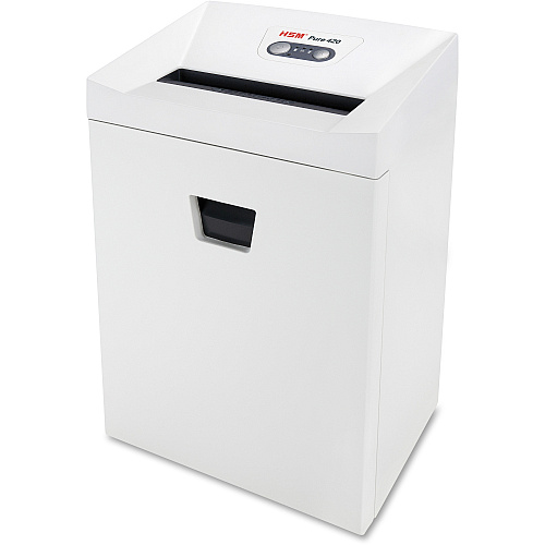 HSM Pure 420 - 1/4" Continuous Shredder - Strip Cut - 24 Per Pass - for shredding Staples, Paper, Paper Clip, Credit Card, CD, DVD - 0.250" Shred Size - P-2/O-2/T-2/E-2 - 9.45" Throat - 9.20 gal Wastebin Capacity - White - TAA Compliant (2341113)