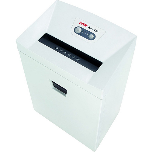 HSM Pure 420 - 1/4" Continuous Shredder - Strip Cut - 24 Per Pass - for shredding Staples, Paper, Paper Clip, Credit Card, CD, DVD - 0.250" Shred Size - P-2/O-2/T-2/E-2 - 9.45" Throat - 9.20 gal Wastebin Capacity - White - TAA Compliant (2341113)