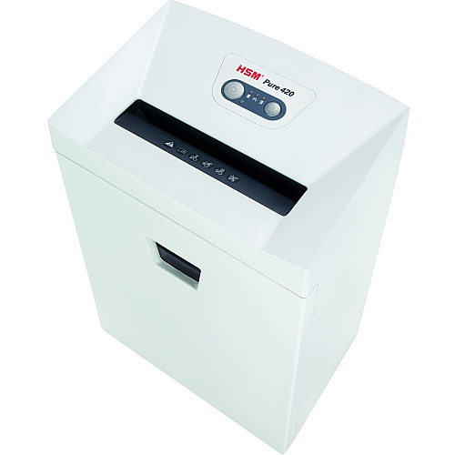 HSM Pure 420 - 1/4" Continuous Shredder - Strip Cut - 24 Per Pass - for shredding Staples, Paper, Paper Clip, Credit Card, CD, DVD - 0.250" Shred Size - P-2/O-2/T-2/E-2 - 9.45" Throat - 9.20 gal Wastebin Capacity - White - TAA Compliant (2341113)