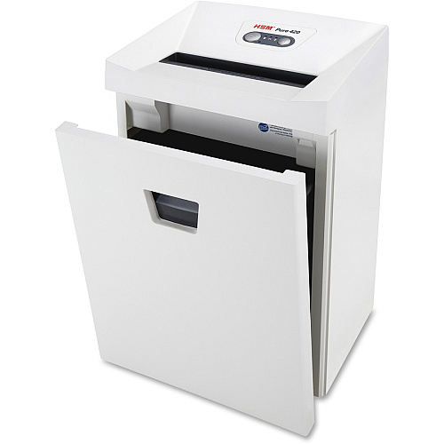 HSM Pure 420 - 3/16" x 1 1/8" Continuous Shredder - Particle Cut - 15 Per Pass - for shredding Staples, Paper, Paper Clip, Credit Card, CD, DVD - 0.188" x 1.125" Shred Size - P-4/O-3/T-4/E-3/F-1 - 9.45" Throat - 9.20 gal Wastebin Capacity - Whit (2343113)