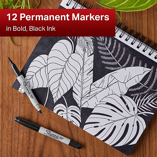 Sharpie Brush Twin Permanent Markers Fine, Broad, Ultra Fine Marker Point - Black - 12 / Dozen (2151734)