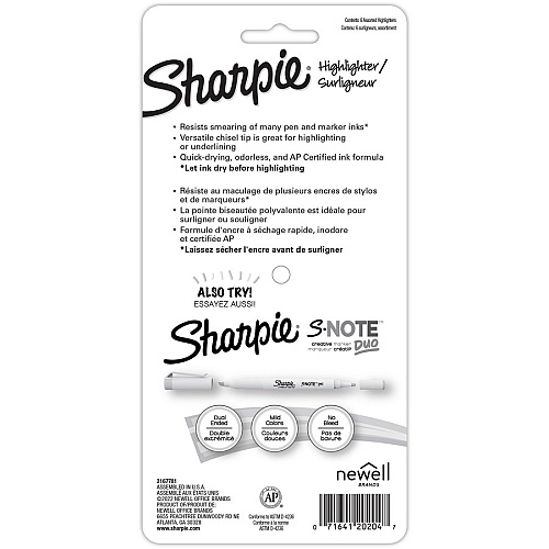Sharpie Accent Highlighters w/Smear Guard Chisel Marker Point - Assorted Ink - 6 / Pack (2157486)