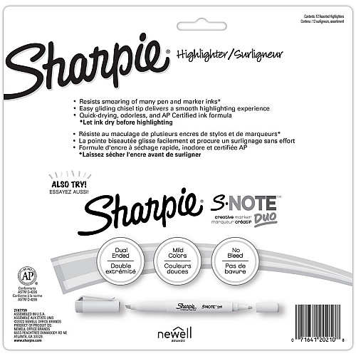 Sharpie SmearGuard Tank Style Highlighters Wide Chisel, Narrow Narrow Marker Point - Assorted Ink - 12 / Pack (2157492)