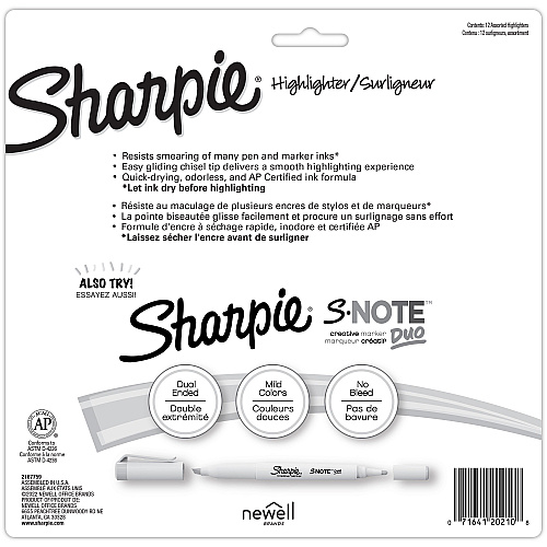 Sharpie SmearGuard Tank Style Highlighters Wide Chisel, Narrow Narrow Marker Point - Assorted Ink - 12 / Pack (2157492)