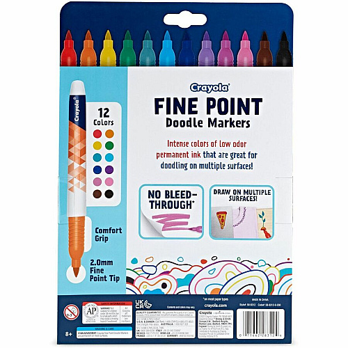 Crayola Doodle Markers Fine Marker Point - Multicolor Ink - 12 / Pack (588312)