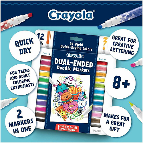 Crayola Dual-Ended Markers Chisel, Brush Marker Point - Multicolor Ink - 12 / Pack (588314)