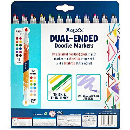 Crayola Dual-Ended Markers Chisel, Brush Marker Point - Multicolor Ink - 12 / Pack (588314)