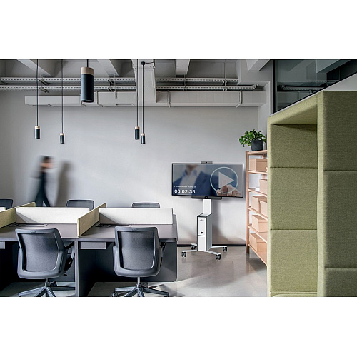 DURABLE COWORKSATION Mobile TV Cart 3 Shelf - 39.68 lb Capacity - 4 Casters - High Density Fiberboard (HDF) - 22.52" Width x 22.60" Depth x 50.87" Height - Aluminum Frame - White - 1 Each (370202)