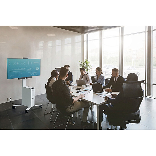 DURABLE COWORKSATION Mobile TV Cart 3 Shelf - 39.68 lb Capacity - 4 Casters - High Density Fiberboard (HDF) - 22.52" Width x 22.60" Depth x 50.87" Height - Aluminum Frame - White - 1 Each (370202)