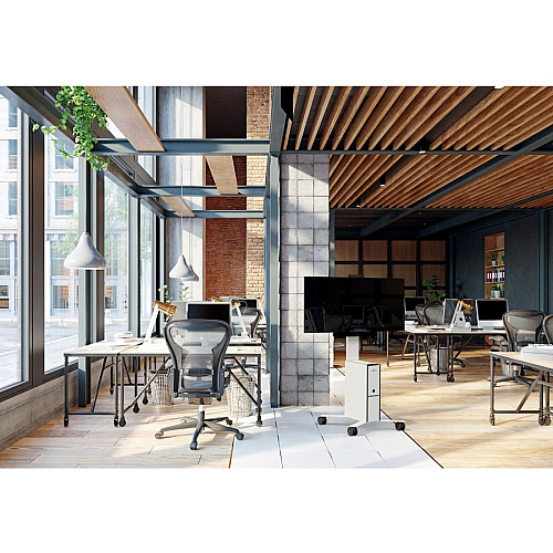 DURABLE COWORKSATION Mobile TV Cart 3 Shelf - 39.68 lb Capacity - 4 Casters - High Density Fiberboard (HDF) - 22.52" Width x 22.60" Depth x 50.87" Height - Aluminum Frame - White - 1 Each (370202)