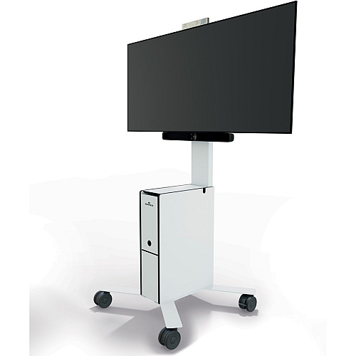 DURABLE COWORKSATION Mobile TV Cart 3 Shelf - 39.68 lb Capacity - 4 Casters - High Density Fiberboard (HDF) - 22.52" Width x 22.60" Depth x 50.87" Height - Aluminum Frame - White - 1 Each (370202)
