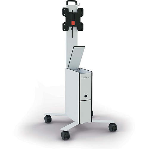 DURABLE COWORKSATION Mobile TV Cart 3 Shelf - 39.68 lb Capacity - 4 Casters - High Density Fiberboard (HDF) - 22.52" Width x 22.60" Depth x 50.87" Height - Aluminum Frame - White - 1 Each (370202)