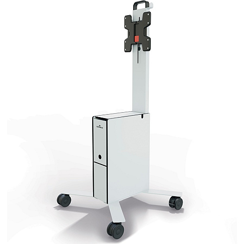 DURABLE COWORKSATION Mobile TV Cart 3 Shelf - 39.68 lb Capacity - 4 Casters - High Density Fiberboard (HDF) - 22.52" Width x 22.60" Depth x 50.87" Height - Aluminum Frame - White - 1 Each (370202)