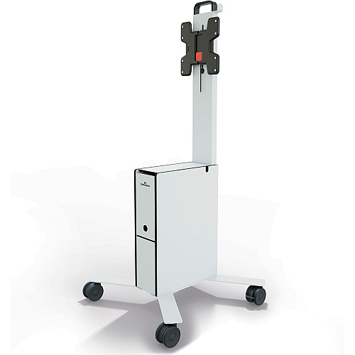 DURABLE COWORKSATION Mobile TV Cart 3 Shelf - 39.68 lb Capacity - 4 Casters - High Density Fiberboard (HDF) - 22.52" Width x 22.60" Depth x 50.87" Height - Aluminum Frame - White - 1 Each (370202)