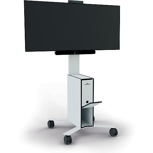 DURABLE COWORKSATION Mobile TV Cart 3 Shelf - 39.68 lb Capacity - 4 Casters - High Density Fiberboard (HDF) - 22.52" Width x 22.60" Depth x 50.87" Height - Aluminum Frame - White - 1 Each (370202)