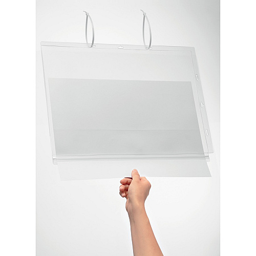 DURABLE Water-Resistant Document Pockets with Ties 13.78" Holding Width x 18.11" Holding Height - Water Resistant, Residue-free, UV Resistant, Heat Resistant, Anti-glare, Anti-reflective, Reusable - Plastic - Transparent - 5 / Pack (502819)