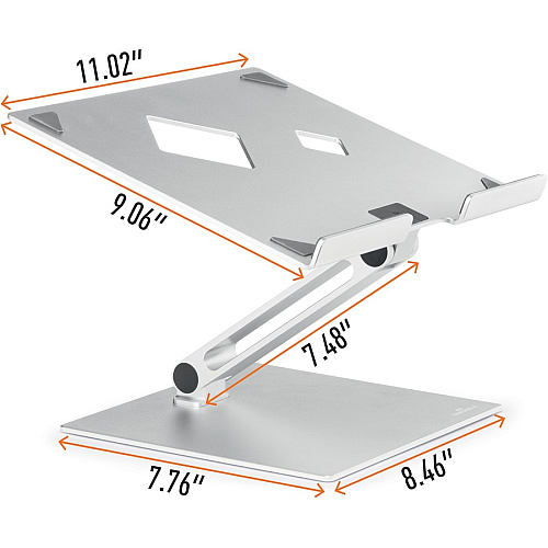 DURABLE RISE Laptop Stand Up to 17" Screen Support - 12.60" Height x 9.06" Width x 11.02" Depth - Desktop, Tabletop - Aluminum - Silver (505023)
