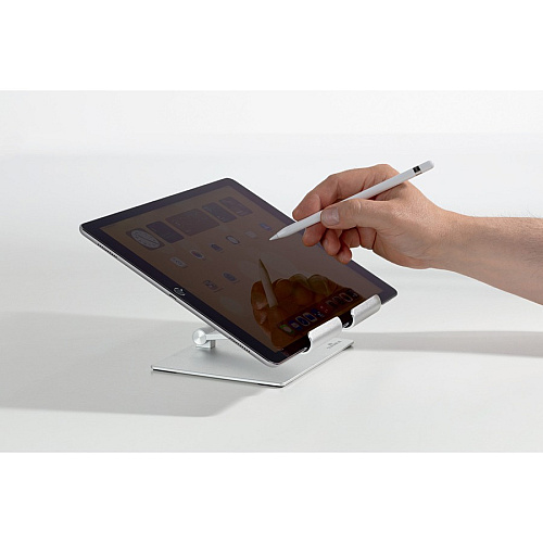 DURABLE Rise Tablet Stand Up to 13" Screen Support - 2.20 lb Load Capacity - 8.07" Height x 6.69" Width x 5.39" Depth - Tabletop - Aluminum - Silver (894023)