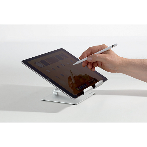 DURABLE Rise Tablet Stand Up to 13" Screen Support - 2.20 lb Load Capacity - 8.07" Height x 6.69" Width x 5.39" Depth - Tabletop - Aluminum - Silver (894023)