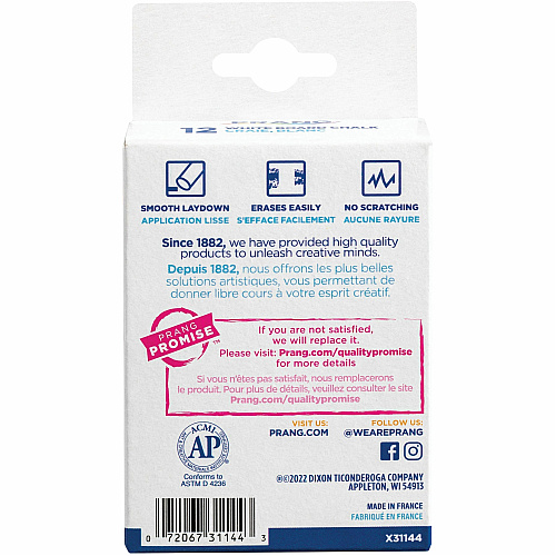 Prang Nontoxic Chalk Sticks 3.3" Length - White - 12/Box - 12 / Bundle (31144BD)