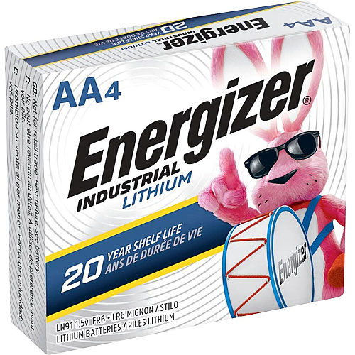 Energizer Industrial AA Lithium Battery 4-Pack For Construction, Facility Maintenance, Medical Center, Office, Classroom - AA - 4/Pack - 6 / Box (LN91BX)