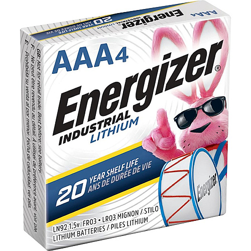 Energizer Industrial AAA Lithium Battery 4-Pack For Construction, Facility Maintenance, Medical Center, Office, Classroom - AAA - 4/Pack - 6 / Box (LN92BX)