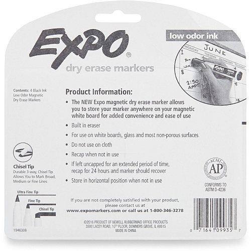 Sanford Magnetic Dry-erase Marker Broad Chisel, Medium, Fine Marker Point - Black Ink - 4 / Pack (1944729K)