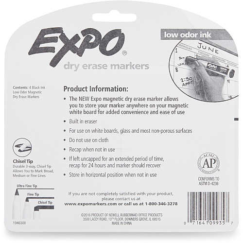 Sanford Magnetic Dry-erase Marker Broad Chisel, Medium, Fine Marker Point - Black Ink - 4 / Pack (1944729K)