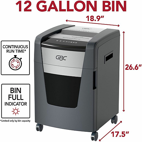 GBC Momentum Paper Shredder, M12-12, Micro-Cut, Anti-Jam, 12 Sheets Continuous Shredder - Micro Cut - 12 Per Pass - for shredding CD, Credit Card, Junk Mail, Staples, Paper Clip, DVD - 0.078" x 0.594" Shred Size - 9" Throat - 12 gal Wastebin C (WSM177003)