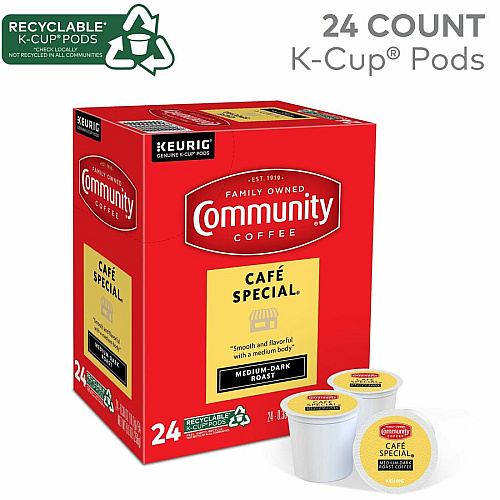 Community Coffee Community&reg; Coffee K-Cup Caf&eacute; Special Coffee Compatible with Keurig 2 Brewer, Keurig Brewer - Medium/Dark - 24 / Box (64059)