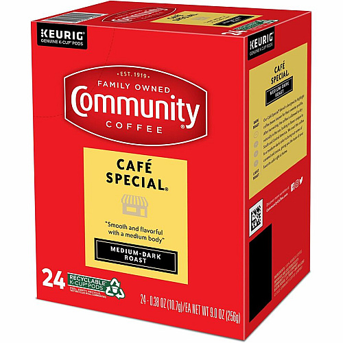 Community Coffee Community&reg; Coffee K-Cup Caf&eacute; Special Coffee Compatible with Keurig 2 Brewer, Keurig Brewer - Medium/Dark - 24 / Box (64059)
