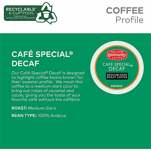 Community Coffee Community&reg; Coffee K-Cup Caf&eacute; Special Decaf Blend Coffee Compatible with Keurig Brewer - Medium/Dark - 24 / Box (64080)