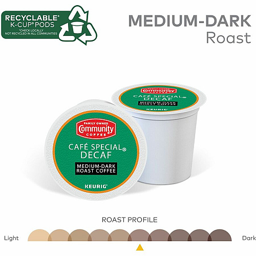 Community Coffee Community&reg; Coffee K-Cup Caf&eacute; Special Decaf Blend Coffee Compatible with Keurig Brewer - Medium/Dark - 24 / Box (64080)