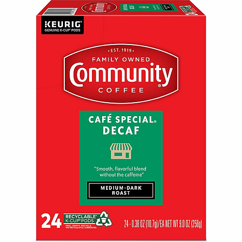 Community Coffee Community&reg; Coffee K-Cup Caf&eacute; Special Decaf Blend Coffee Compatible with Keurig Brewer - Medium/Dark - 24 / Box (64080)